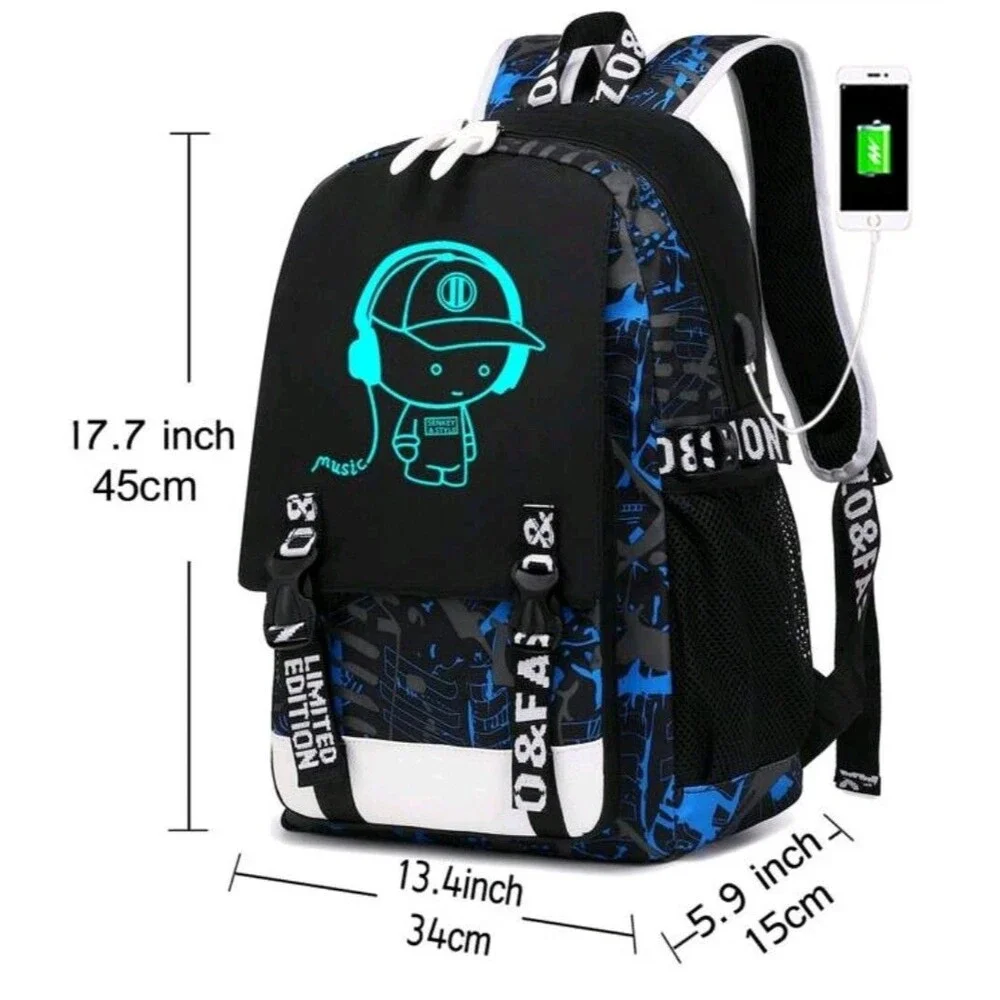 Men's Luminous Spine & Pressure Relief Backpack W/ USB Charging Interface + Hub